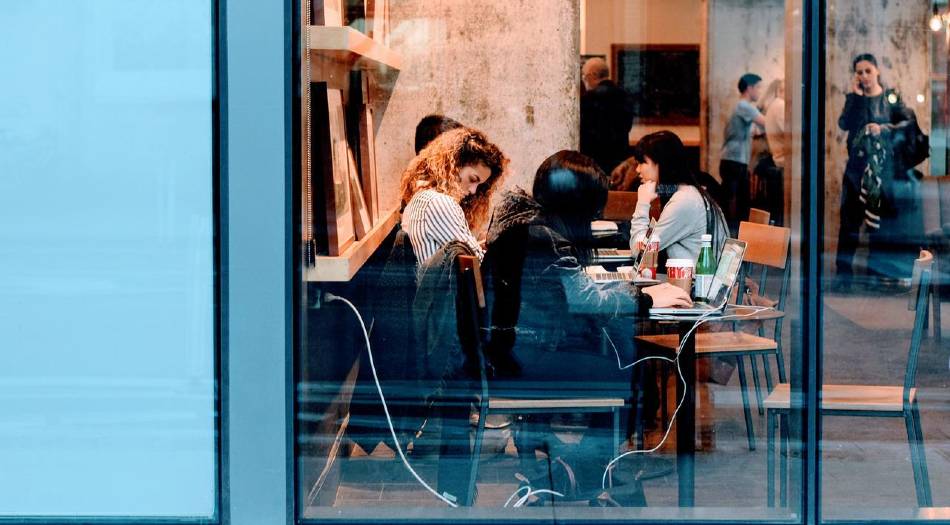 group of workers in building