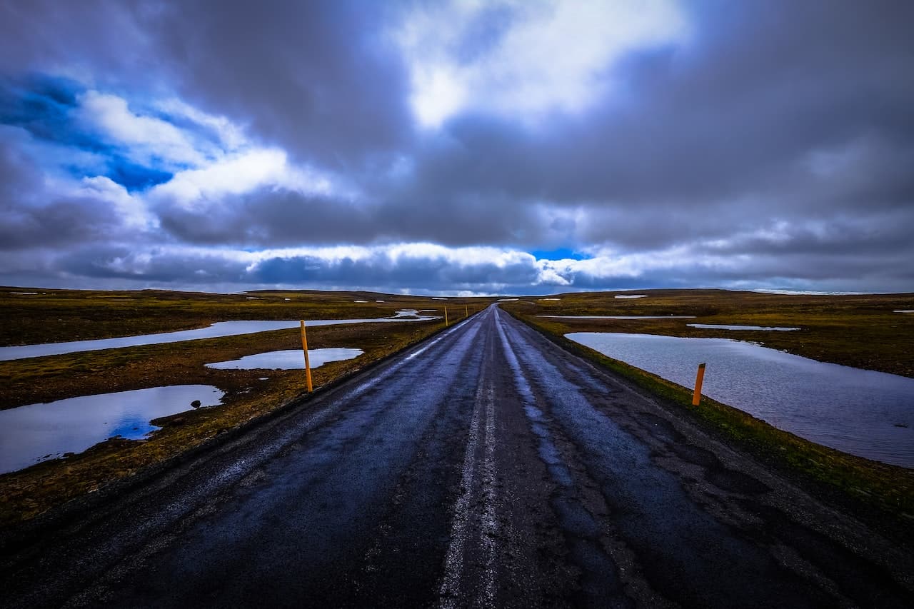 Road with water on both sides
